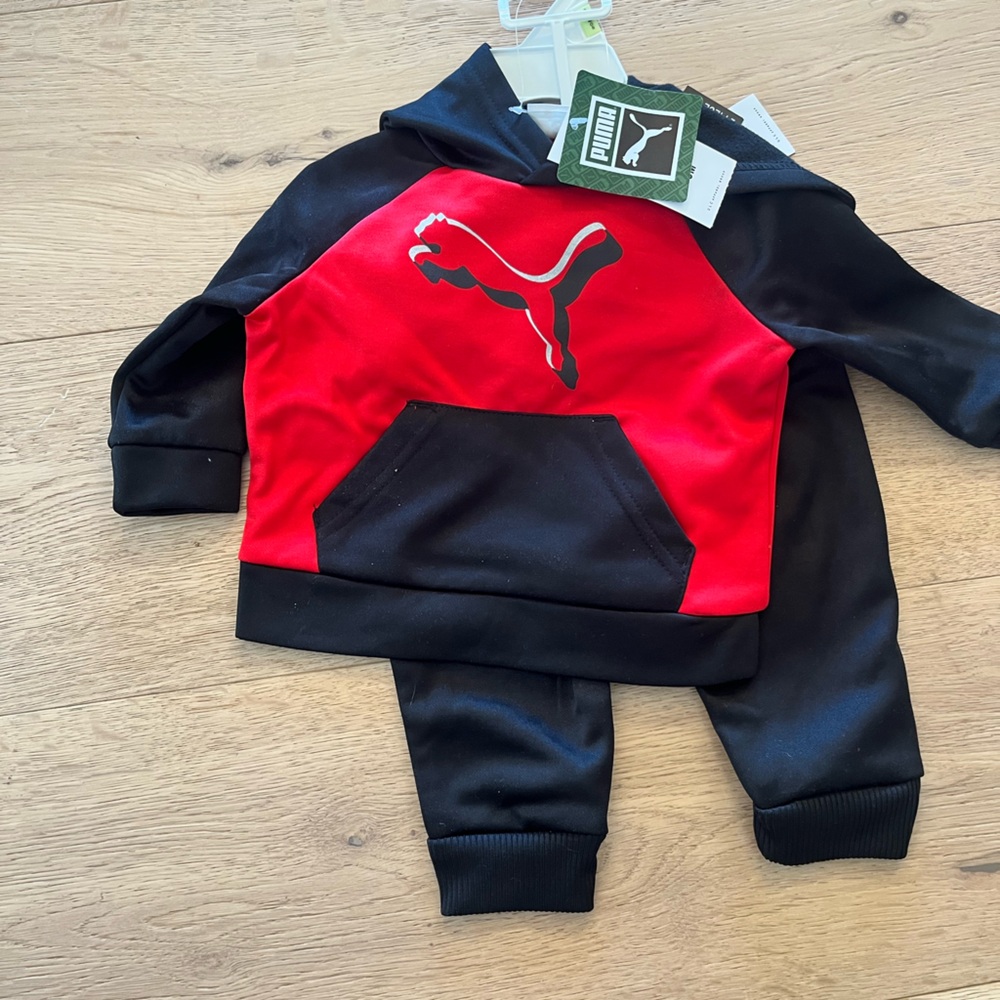 Puma Black and Red Logo Sweatsuit